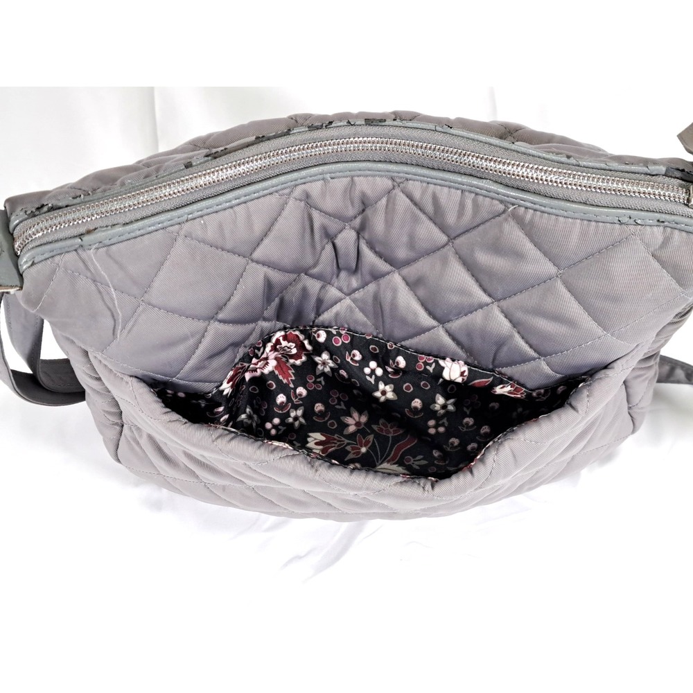 Vera Bradley Gray Quilted Crossbody Bag Floral Lining Adjustable Strap Messenger - Picture 8 of 11